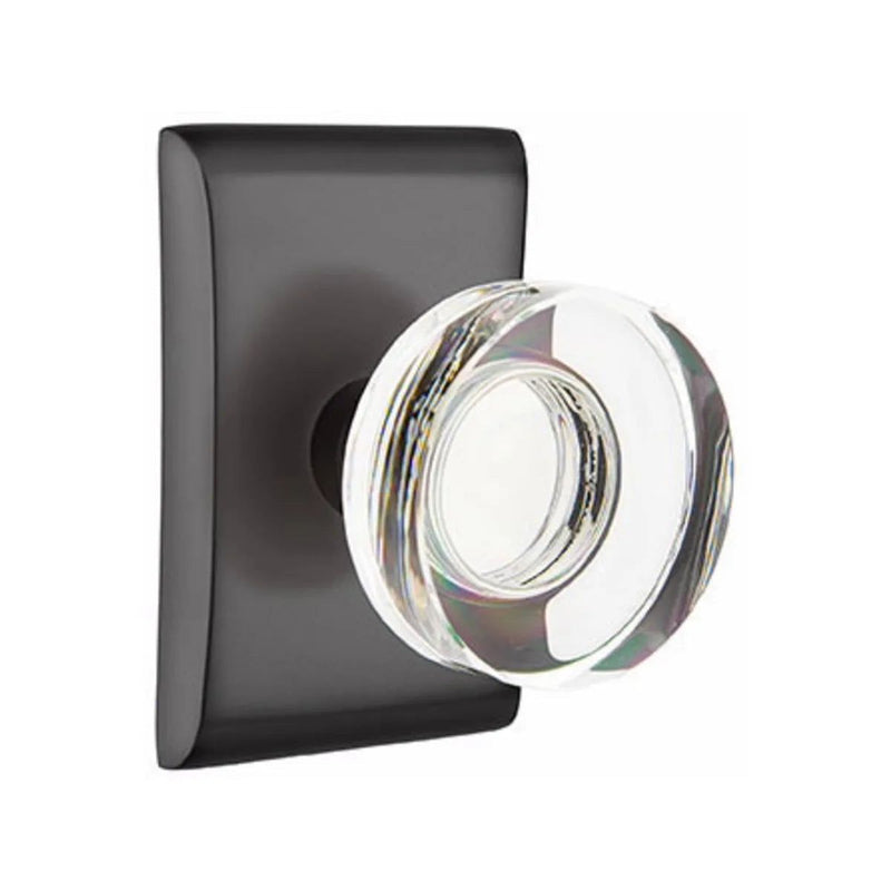 Emtek Privacy Modern Disc Crystal Knob With Neos Rosette in Flat Black finish