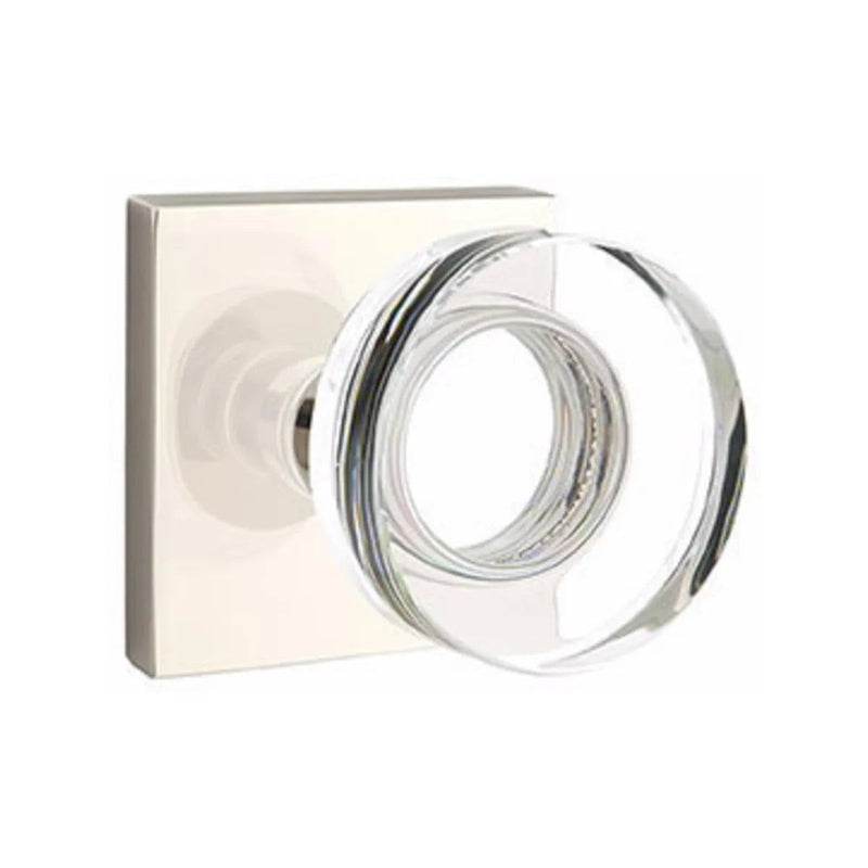 Emtek Privacy Modern Disc Crystal Knob With Square Rosette in Lifetime Polished Nickel finish