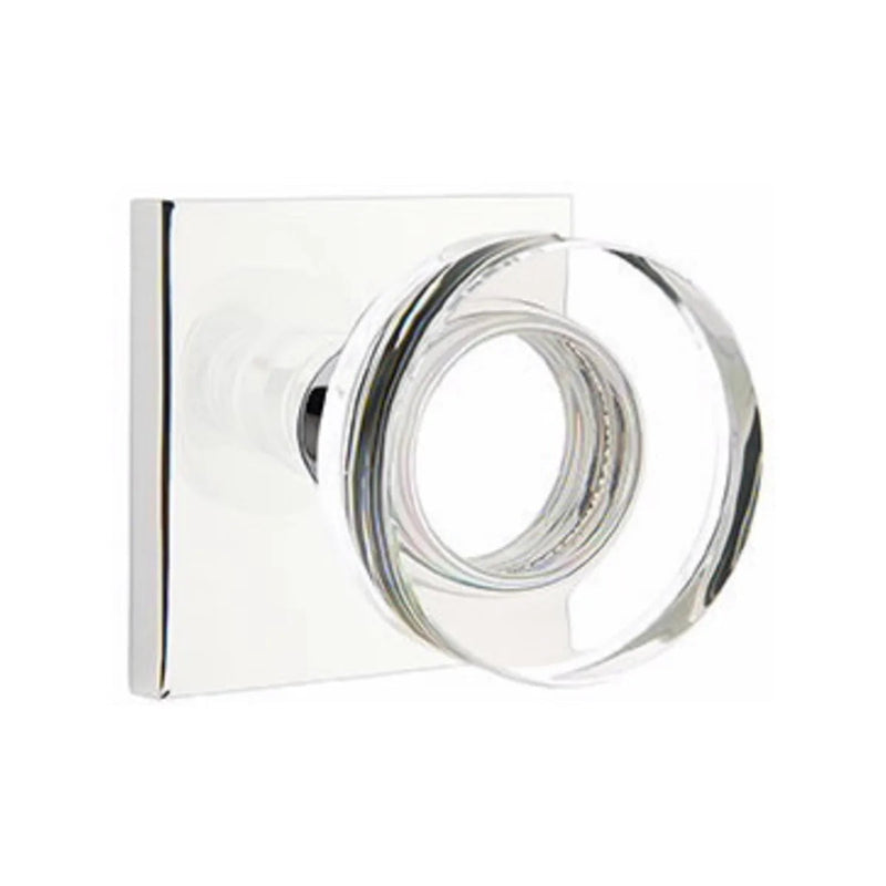 Emtek Privacy Modern Disc Crystal Knob With Square Rosette in Polished Chrome finish