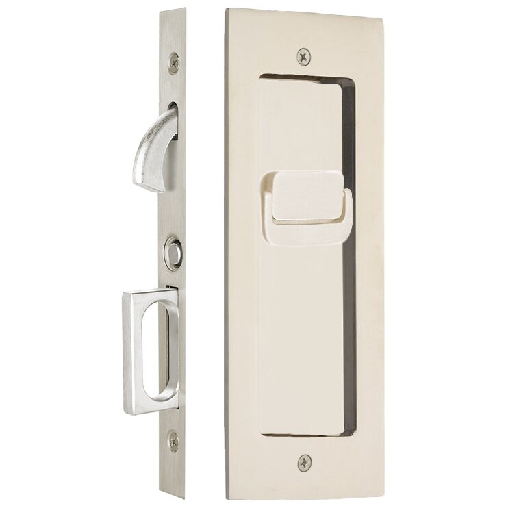 Emtek Privacy Modern Rectangular Pocket Door Mortise Lock in Lifetime Polished Nickel finish