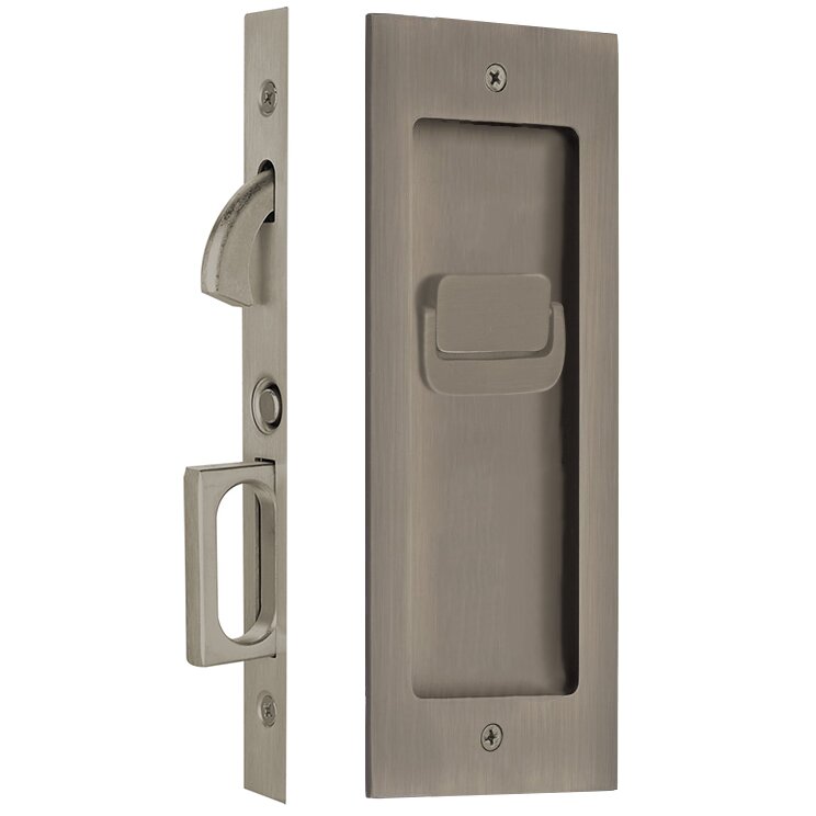 The Emtek Privacy Modern Rectangular Pocket Door Mortise Lock in Pewter finish