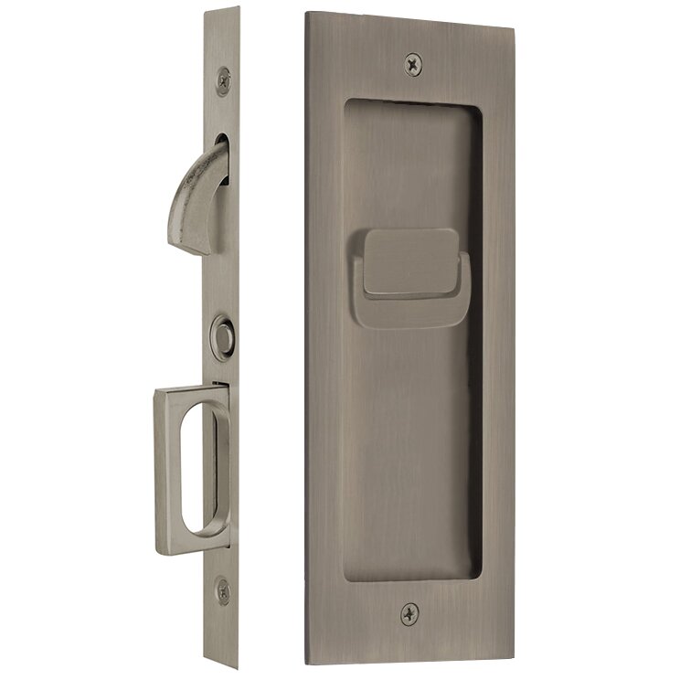 Emtek Privacy Modern Rectangular Pocket Door Mortise Lock in Pewter finish