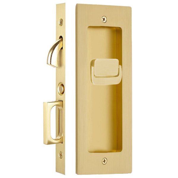 Emtek-Privacy Modern Rectangular Pocket Door Mortise Lock-Satin Brass-Coastal Hardware Store