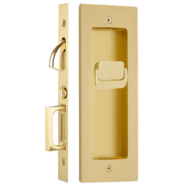 Emtek Privacy Modern Rectangular Pocket Door Mortise Lock in Satin Brass finish