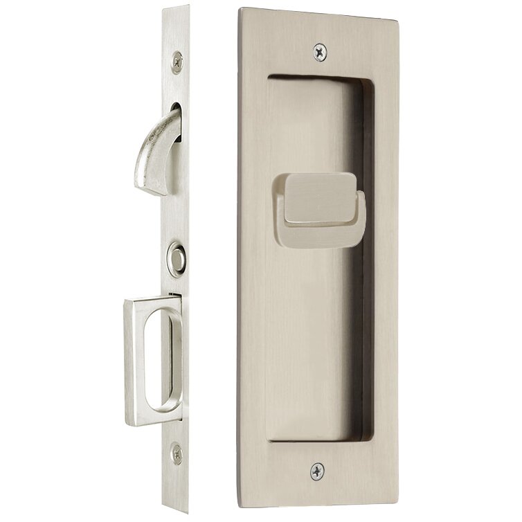 Emtek Privacy Modern Rectangular Pocket Door Mortise Lock in Satin Nickel finish