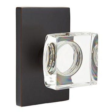 Emtek Privacy Modern Square Crystal Knob With Modern Rectangular Rosette in Oil Rubbed Bronze finish