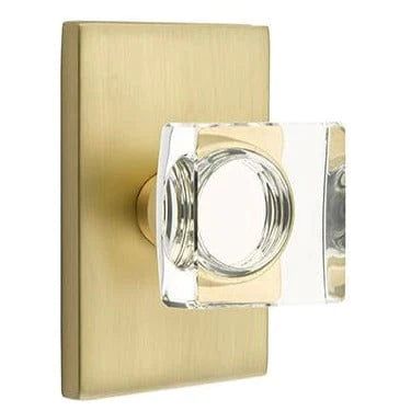 Emtek Privacy Modern Square Crystal Knob With Modern Rectangular Rosette in Satin Brass finish