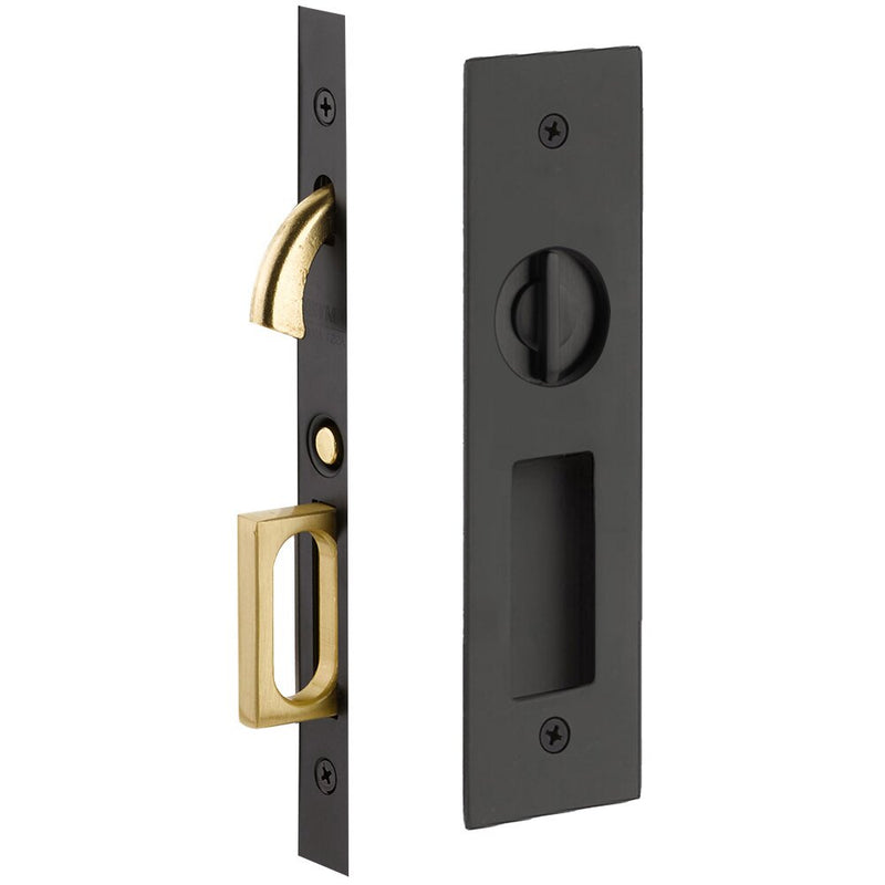 Emtek Privacy Narrow Modern Rectangular Pocket Door Mortise Lock in Flat Black finish