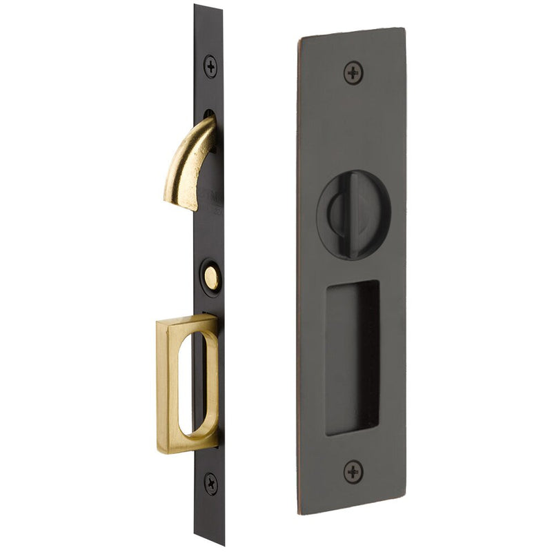 Emtek Privacy Narrow Modern Rectangular Pocket Door Mortise Lock in Oil Rubbed Bronze finish