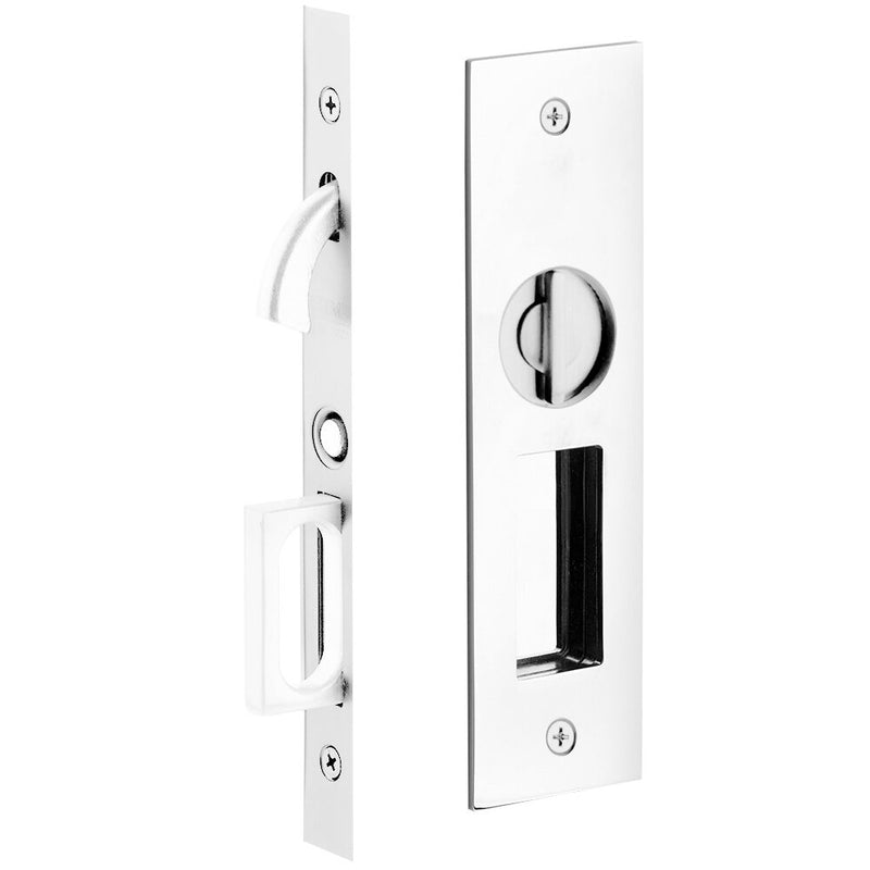 Emtek Privacy Narrow Modern Rectangular Pocket Door Mortise Lock in Polished Chrome finish