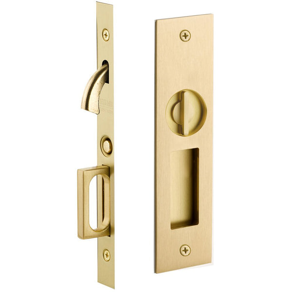 Emtek Privacy Narrow Modern Rectangular Pocket Door Mortise Lock in Satin Brass finish