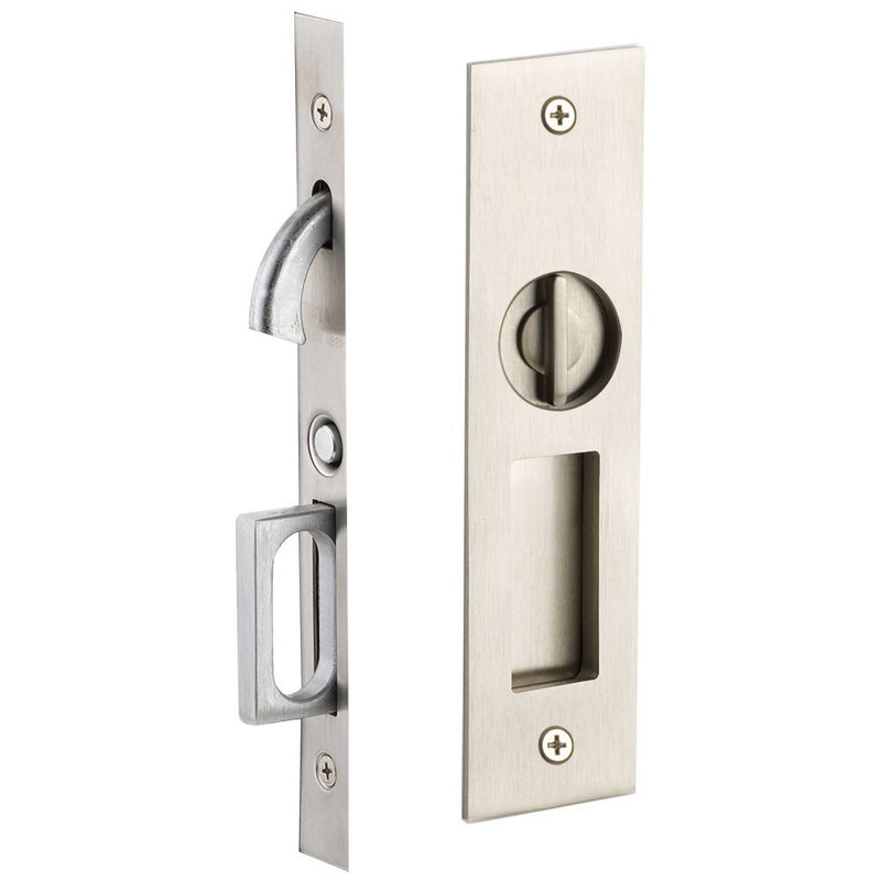 Emtek Privacy Narrow Modern Rectangular Pocket Door Mortise Lock in Satin Nickel finish