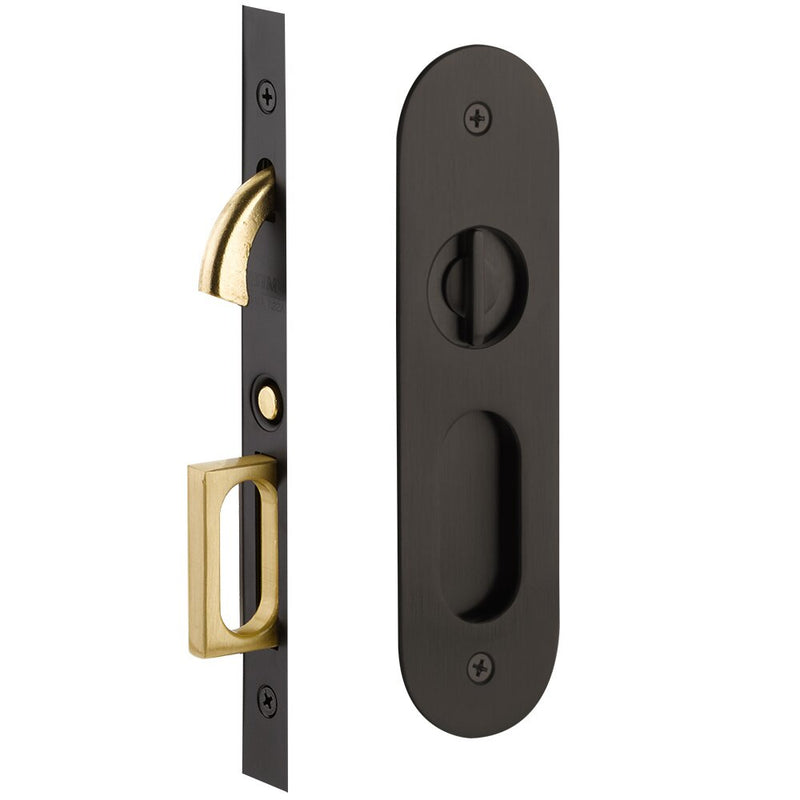 Emtek Privacy Narrow Oval Pocket Door Mortise Lock in Oil Rubbed Bronze finish