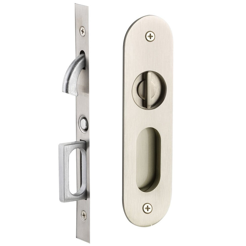 Emtek Privacy Narrow Oval Pocket Door Mortise Lock in Satin Nickel finish