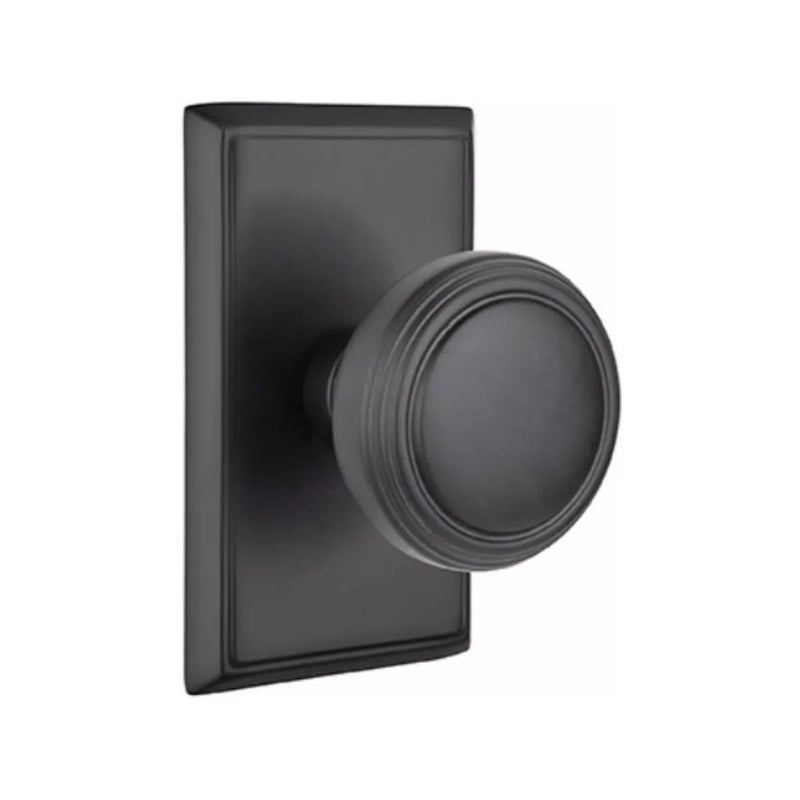 Emtek Privacy Norwich Knob With Rectangular Rosette in Flat Black finish