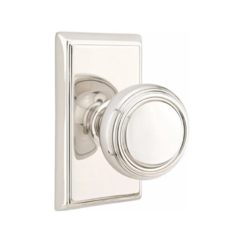 Emtek Privacy Norwich Knob With Rectangular Rosette in Lifetime Polished Nickel finish