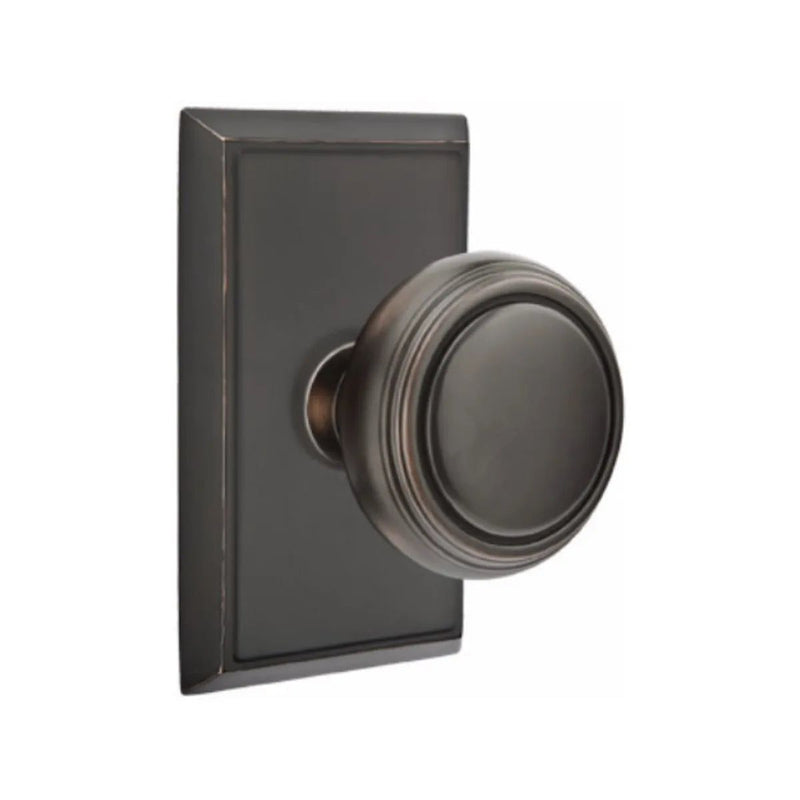 Emtek Privacy Norwich Knob With Rectangular Rosette in Oil Rubbed Bronze finish