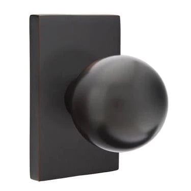 Emtek Privacy Orb Knob With Modern Rectangular Rosette in Oil Rubbed Bronze finish