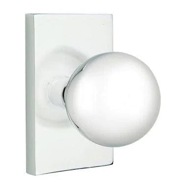 Emtek Privacy Orb Knob With Modern Rectangular Rosette in Polished Chrome finish