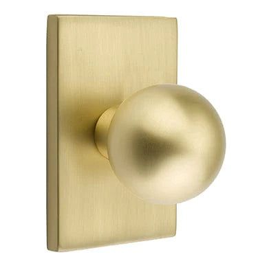 Emtek Privacy Orb Knob With Modern Rectangular Rosette in Satin Brass finish