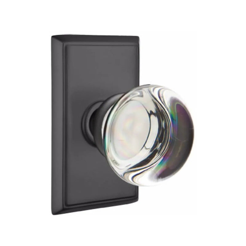 Emtek Privacy Providence Crystal Knob With Rectangular Rosette in Flat Black finish