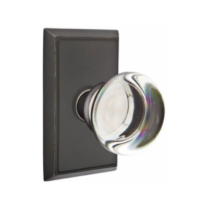 Emtek Privacy Providence Crystal Knob With Rectangular Rosette in Oil Rubbed Bronze finish