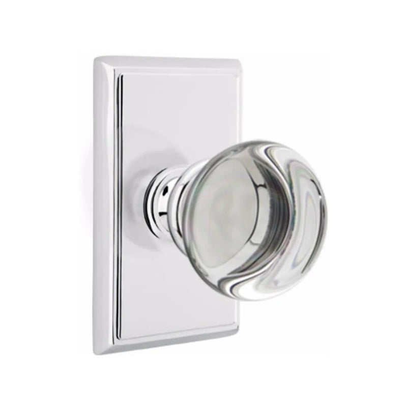 Emtek Privacy Providence Crystal Knob With Rectangular Rosette in Polished Chrome finish