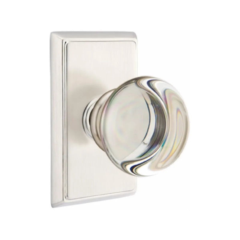 Emtek Privacy Providence Crystal Knob With Rectangular Rosette in Satin Nickel finish