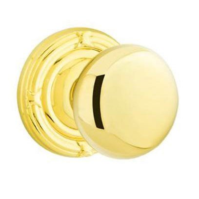 Emtek Privacy Providence Knob With Ribbon & Reed Rosette in Unlacquered Brass finish