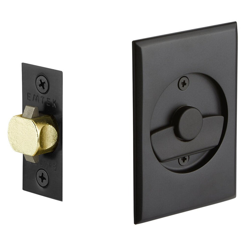 Emtek Privacy Rectangular Pocket Door Tubular Lock in Flat Black finish