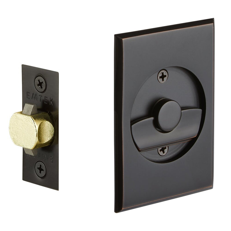 Emtek Privacy Rectangular Pocket Door Tubular Lock in Oil Rubbed Bronze finish