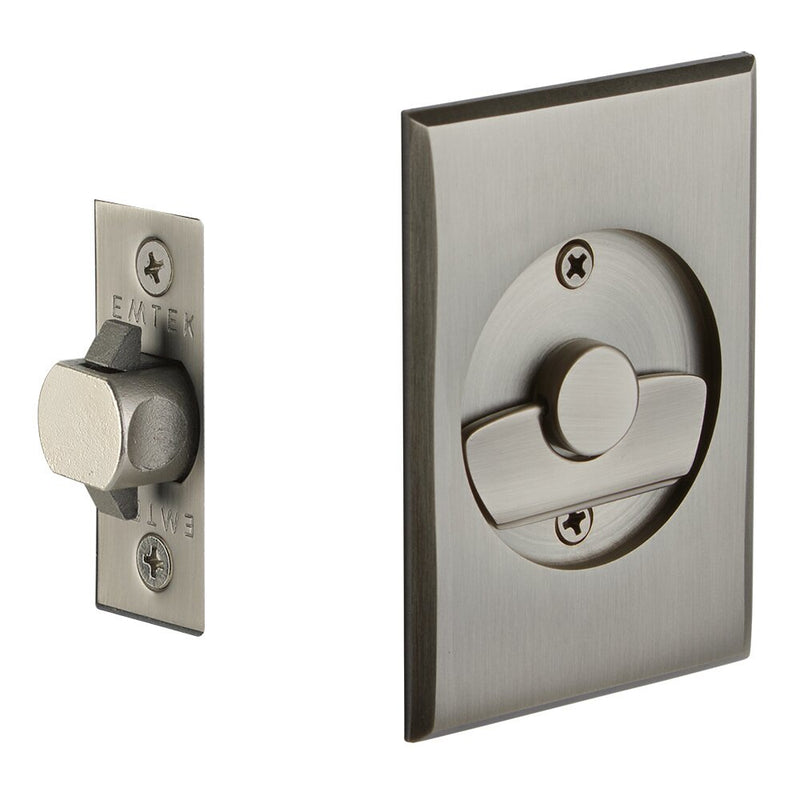 Emtek Privacy Rectangular Pocket Door Tubular Lock in Pewter finish