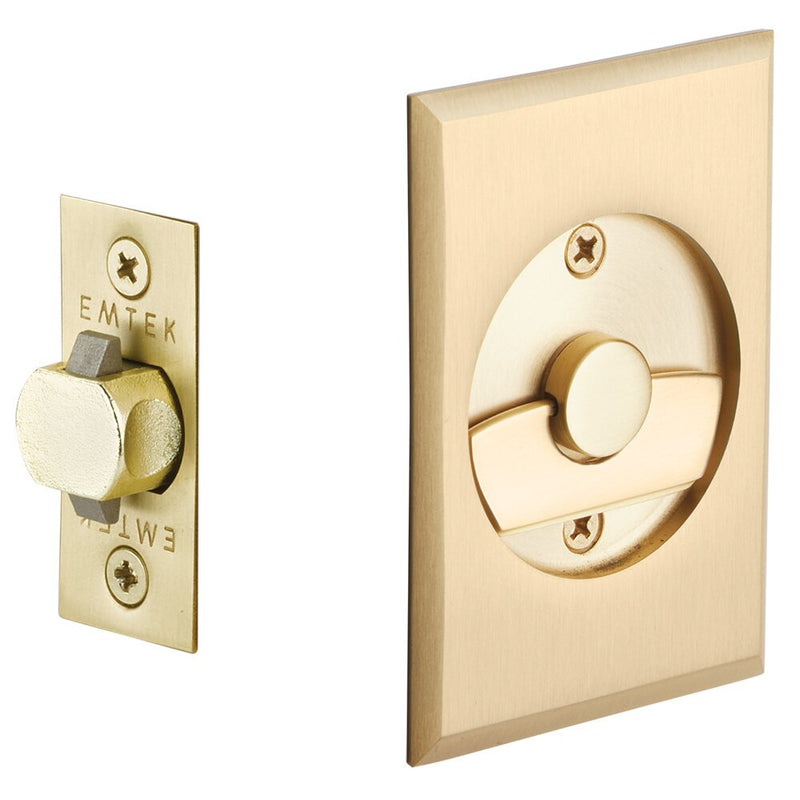 Emtek Privacy Rectangular Pocket Door Tubular Lock in Satin Brass finish