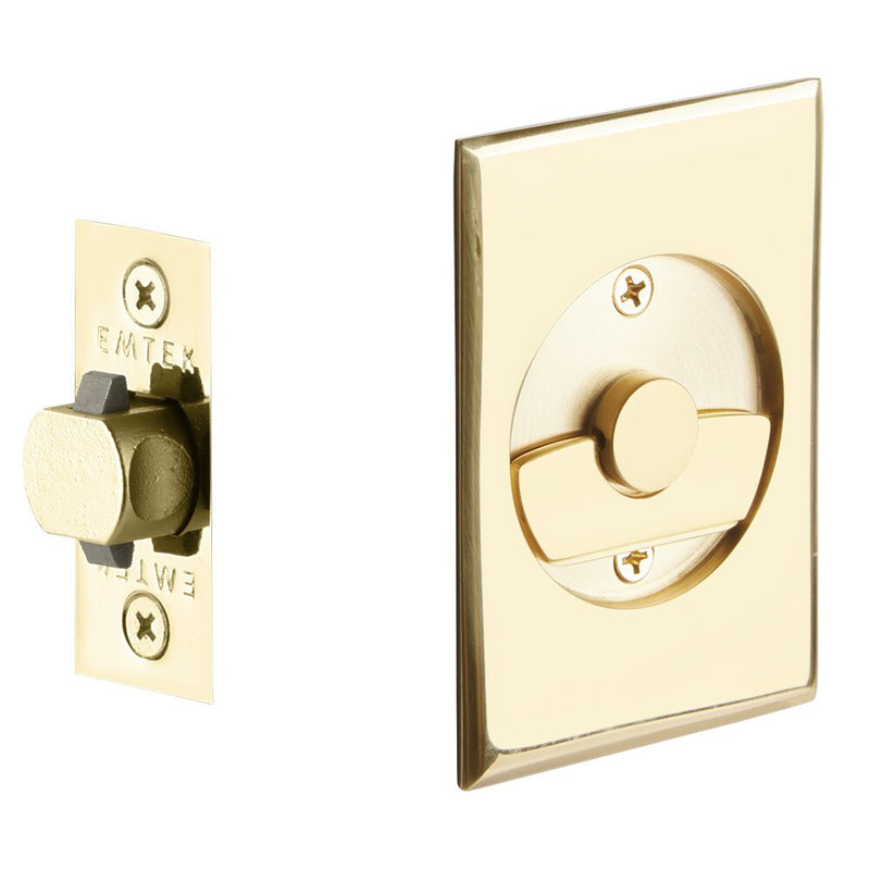 Emtek Privacy Rectangular Pocket Door Tubular Lock in Unlacquered Brass finish