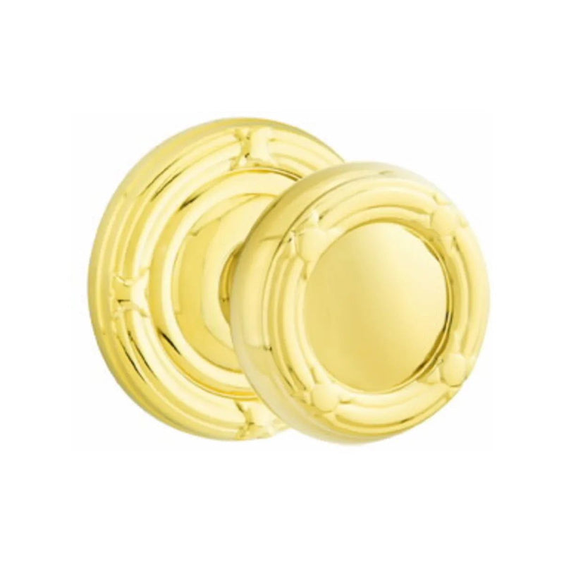 Emtek Privacy Ribbon & Reed Knob With Ribbon & Reed Rosette in Unlacquered Brass finish