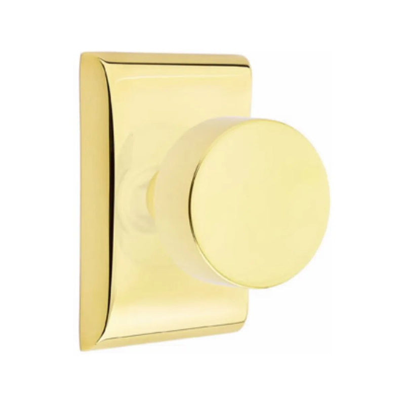 Emtek Privacy Round Knob With Neos Rosette in Unlacquered Brass finish