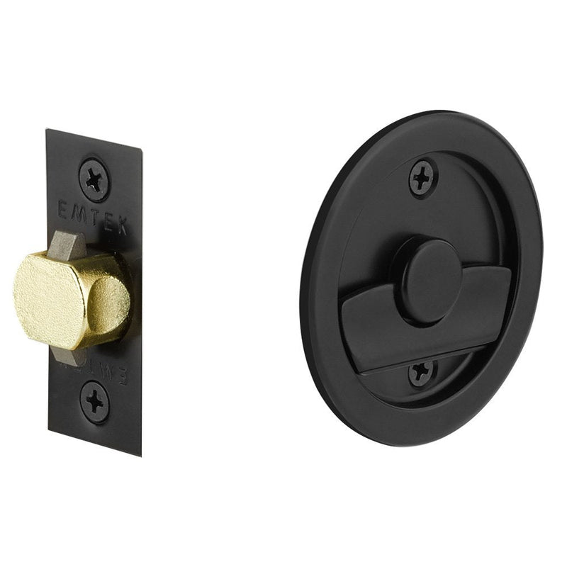 Emtek Privacy Round Pocket Door Tubular Lock in Flat Black finish