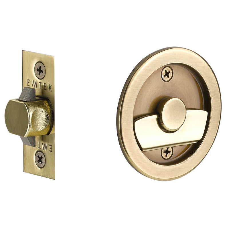 Emtek Privacy Round Pocket Door Tubular Lock in French Antique finish