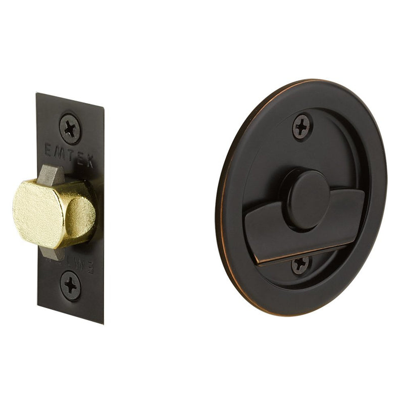 Emtek Privacy Round Pocket Door Tubular Lock in Oil Rubbed Bronze finish