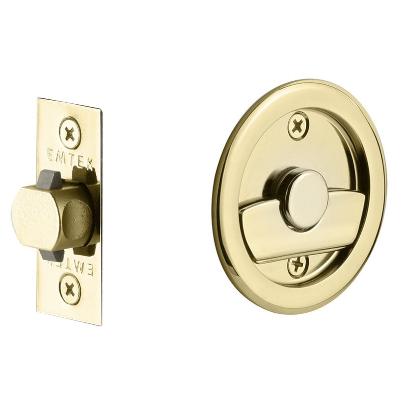 Emtek Privacy Round Pocket Door Tubular Lock in Polished Brass finish
