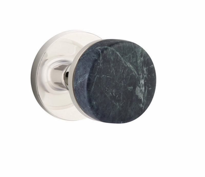 Emtek Privacy Select Conical Green Marble Knobset with Disk Rosette in Polished Nickel finish