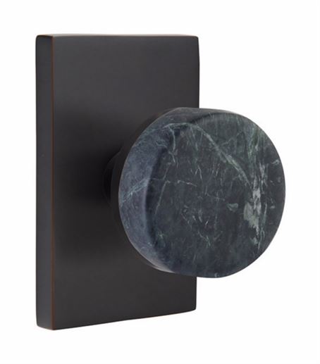 Emtek Privacy Select Conical Green Marble Knobset with Modern Rectangular Rosette in Oil Rubbed Bronze finish