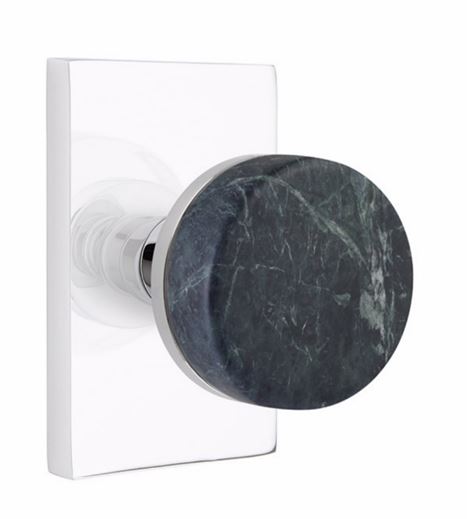 Emtek Privacy Select Conical Green Marble Knobset with Modern Rectangular Rosette in Polished Chrome finish