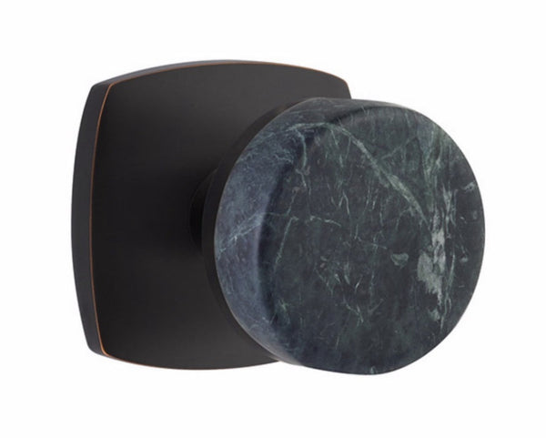 Emtek Privacy Select Conical Green Marble Knobset with Urban Modern Rosette in Oil Rubbed Bronze finish