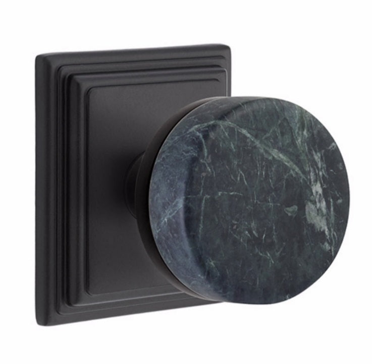 Emtek Privacy Select Conical Green Marble Knobset with Wilshire Rosette in Flat Black finish