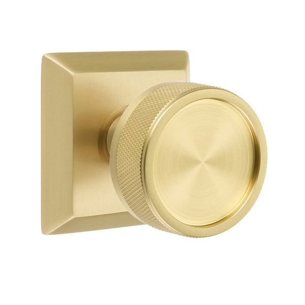 Emtek Privacy Select Conical Knurled Knob with Quincy Rosette in Satin Brass finish