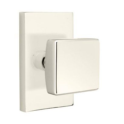 Emtek Privacy Square Knob With Modern Rectangular Rosette in Lifetime Polished Nickel finish