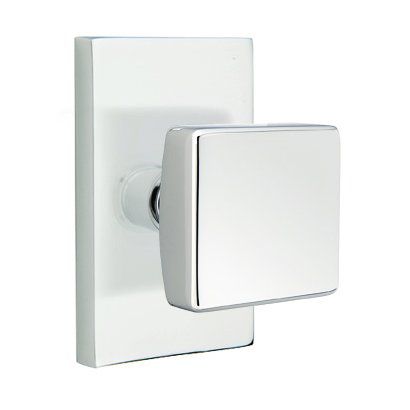 Emtek Privacy Square Knob With Modern Rectangular Rosette in Polished Chrome finish