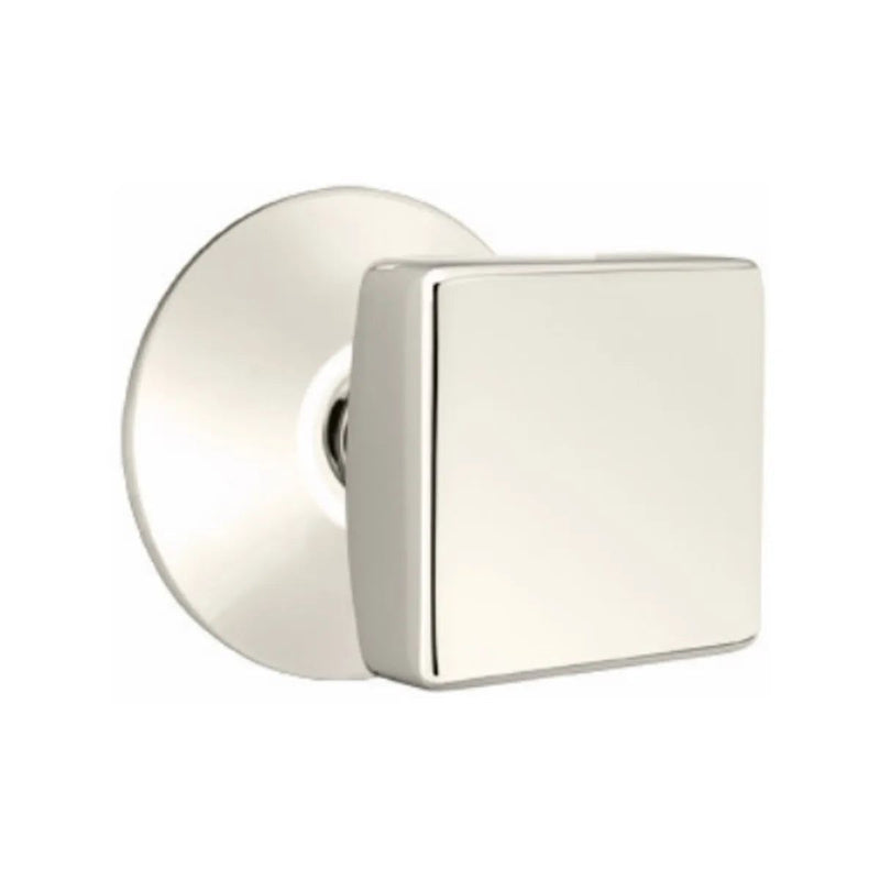 Emtek Privacy Square Knob With Modern Rosette in Lifetime Polished Nickel finish