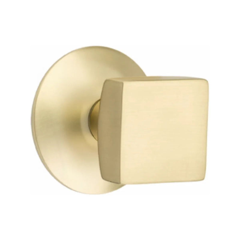 Emtek Privacy Square Knob With Modern Rosette in Satin Brass finish